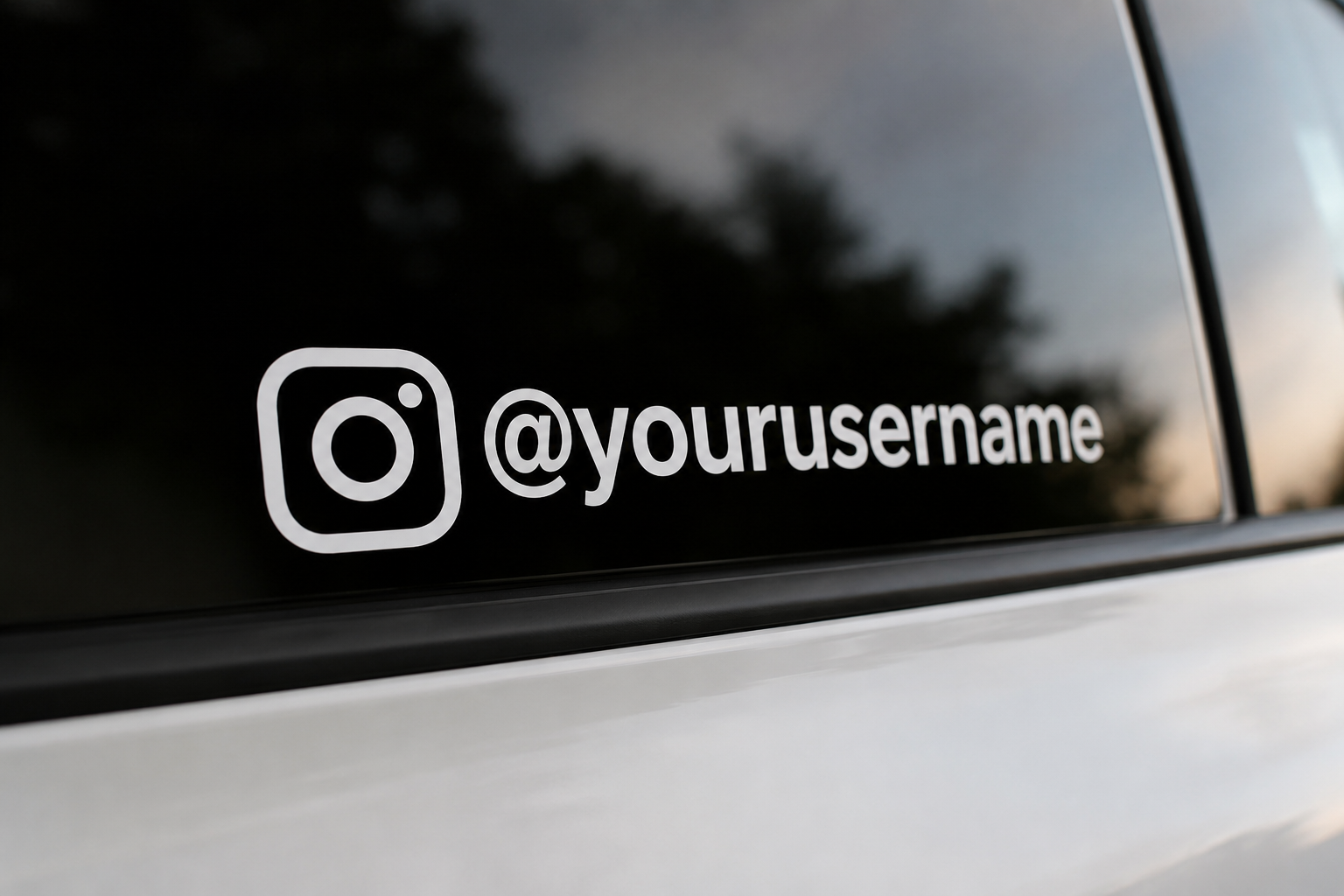 Instagram handle sticker applied to a smooth surface